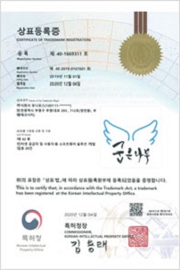 상표등록증 굽은나무날개 로고(42류)